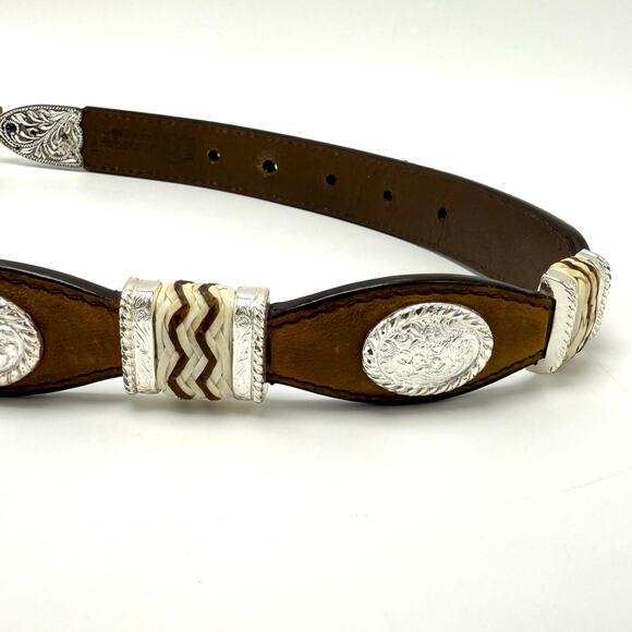 Nocona Cutting Champ Concho Western Belt 28 Scalloped Brown Leather Rawhide Wrap - Picture 6 of 8